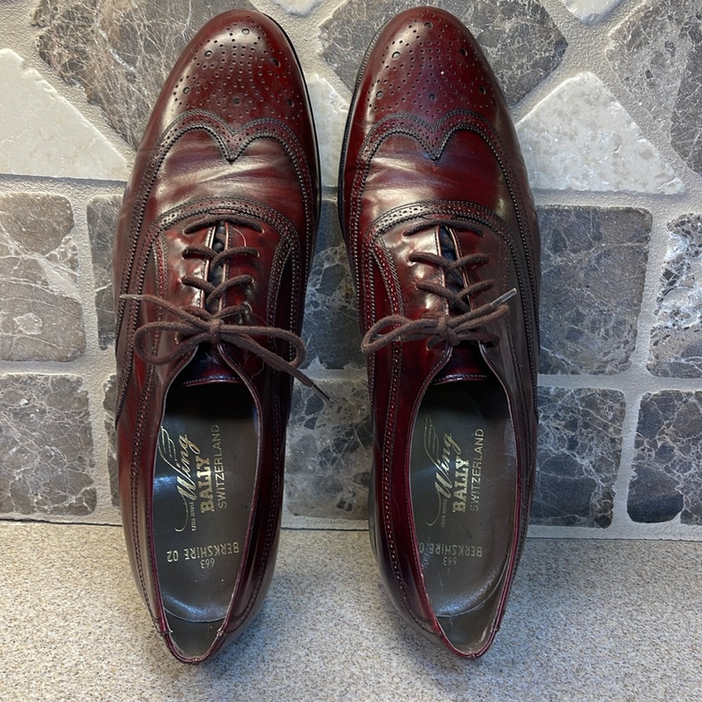663 Berkshire 02 Extra Souple WING BALLY Switzerland SIZE 11D  Burgundy color. - Picture 5 of 12